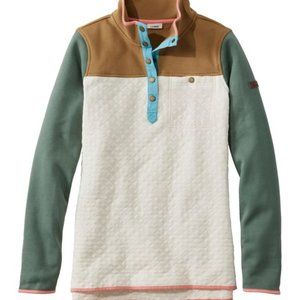 L.L. Bean Quilted Sweatshirt, Mockneck Tunic Colorblock in Cream/Saddle - NWT